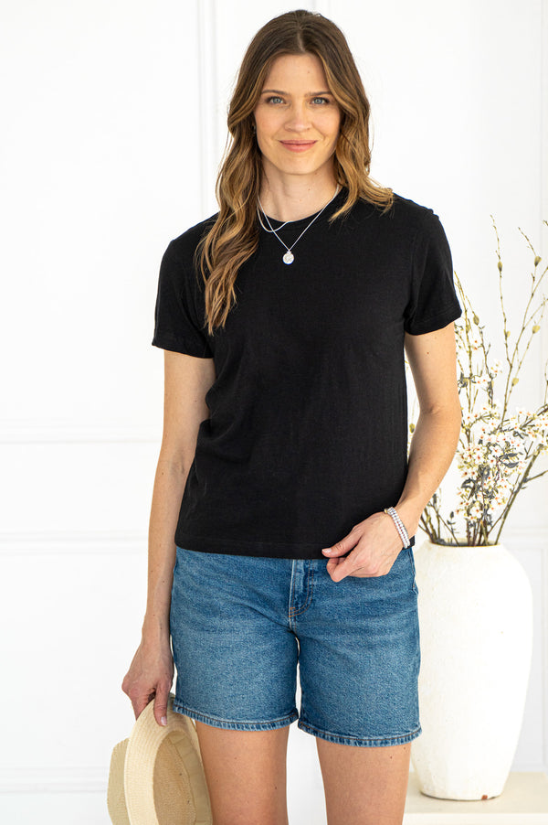 CASUAL SLIM FIT COTTON TEE-BK