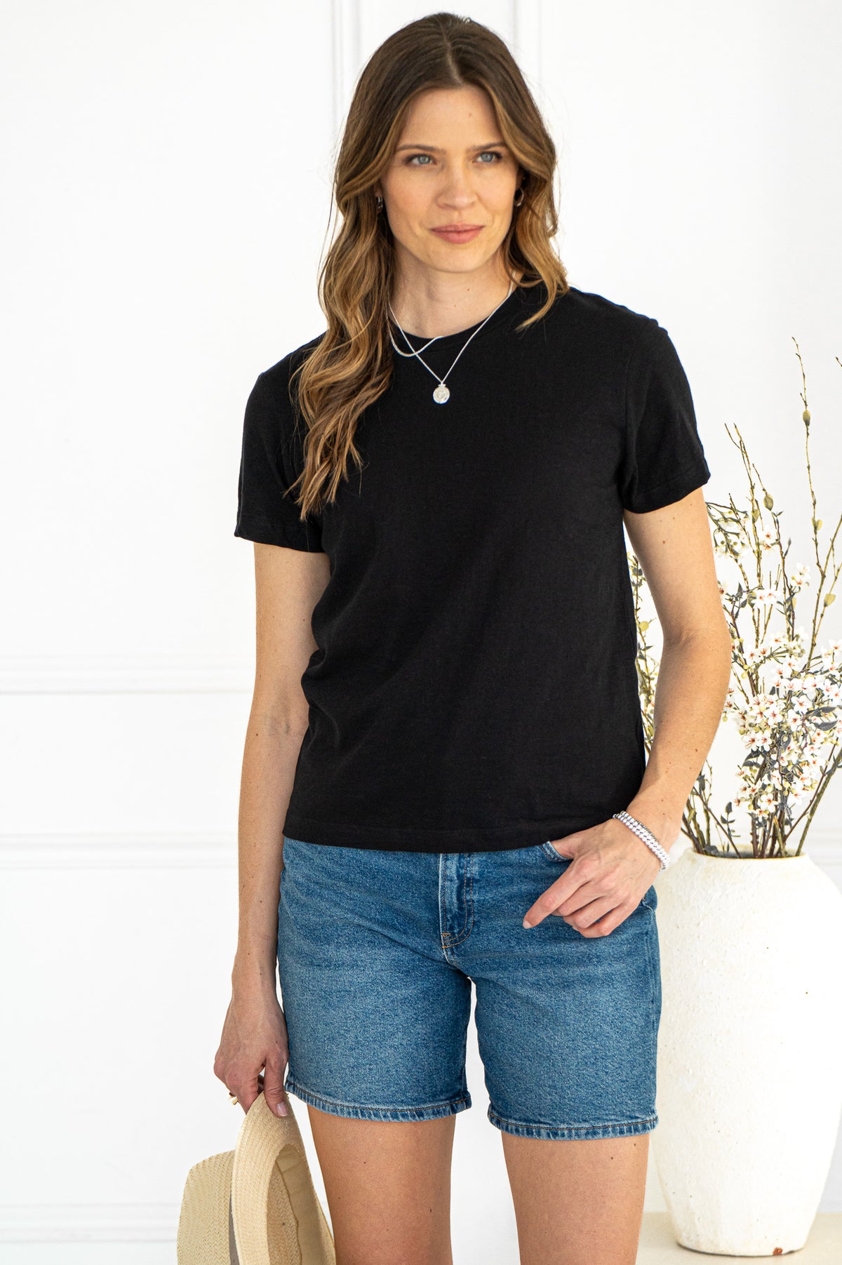 CASUAL SLIM FIT COTTON TEE-BK