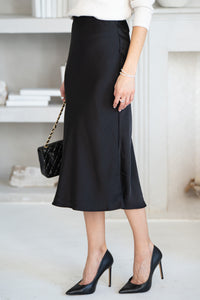 FALL TO PIECES SATIN SKIRT-BK