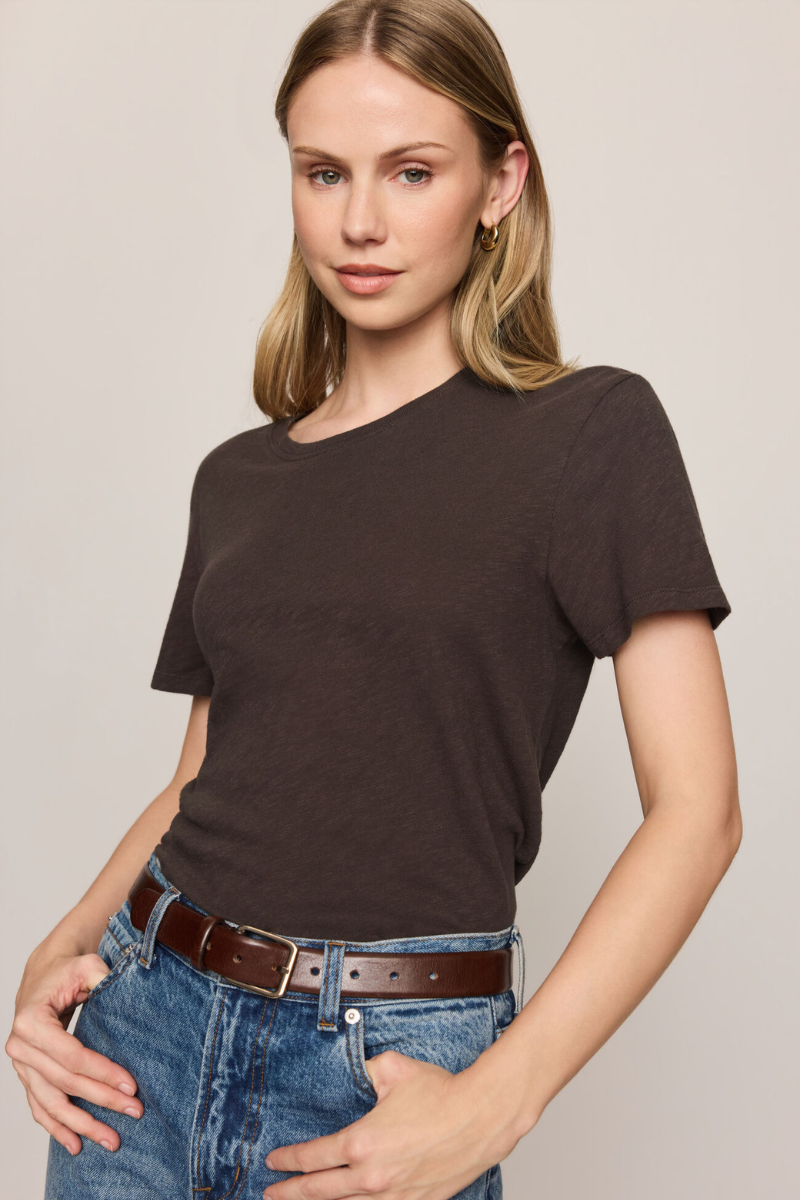 FOUNDATIONS COTTON SLUB TEE IN COCOA BEAN