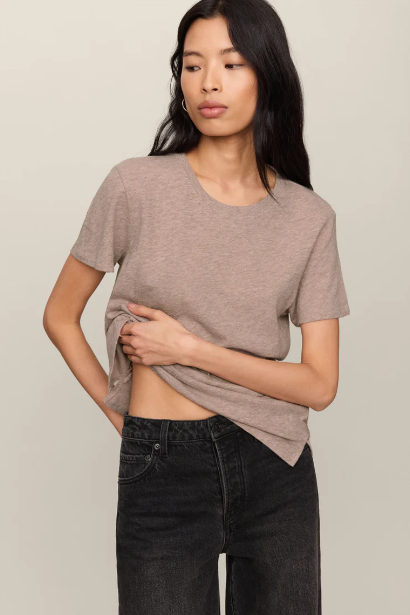 FOUNDATIONS COTTON SLUB TEE IN HEATHER ASH