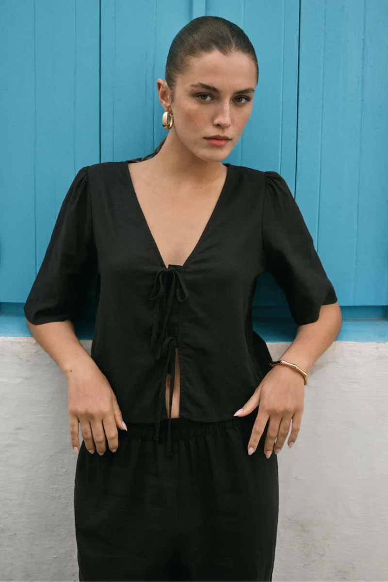 LA BELLE LINEN TOP-BK