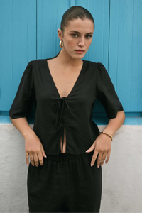 LA BELLE LINEN TOP-BK