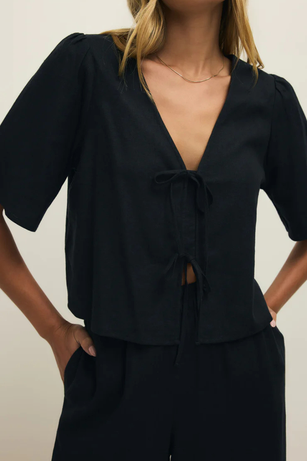 LA BELLE LINEN TOP-BK
