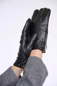 GISKE LEATHER GLOVES WITH ZIPPER IN BLACK