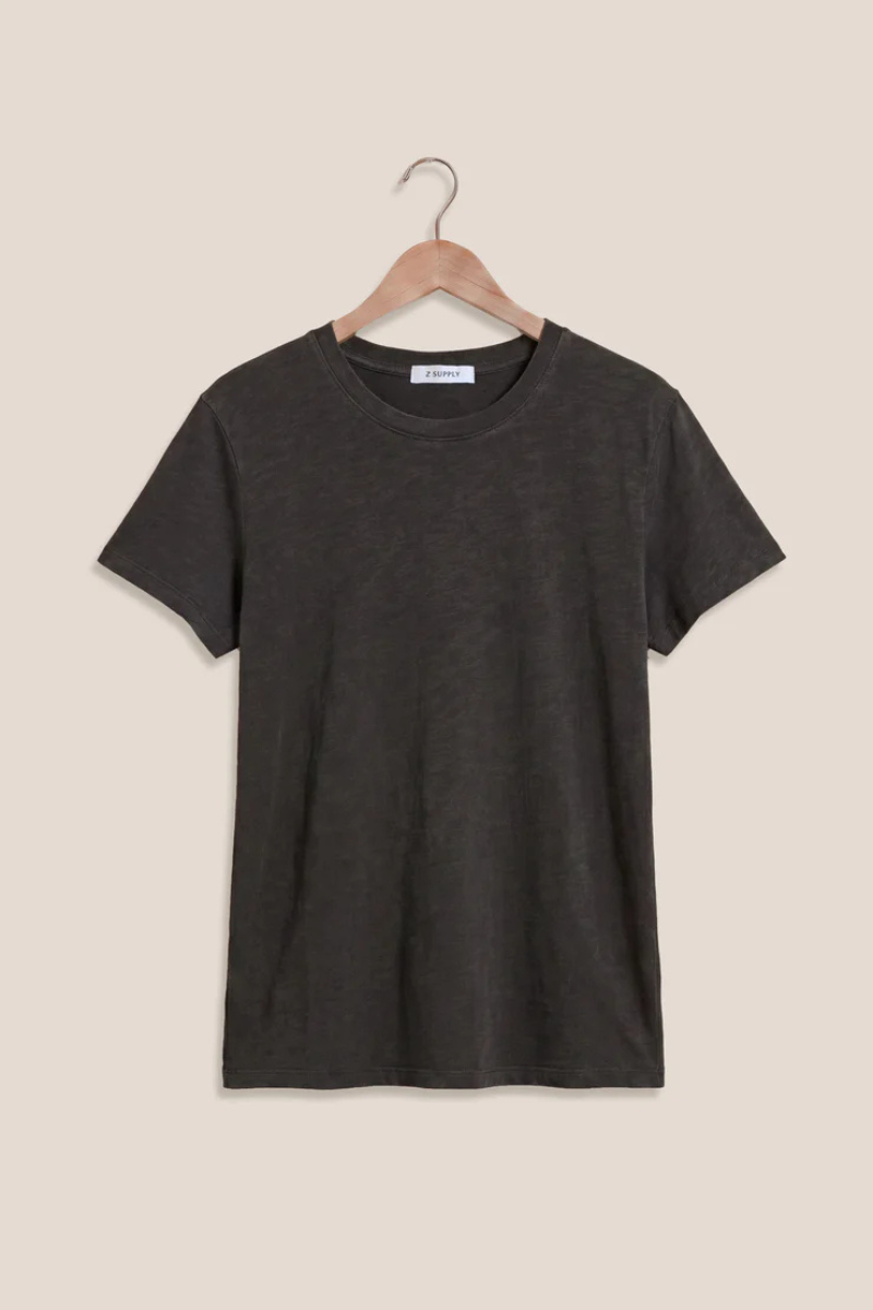 FOUNDATIONS COTTON SLUB TEE IN BLACK SAND