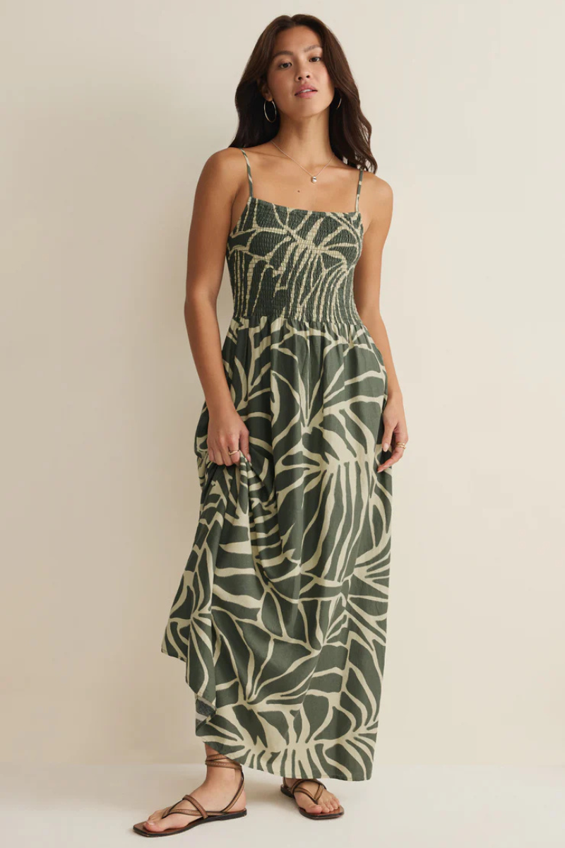 BAYSIDE PALM LINEN MAXI DRESS