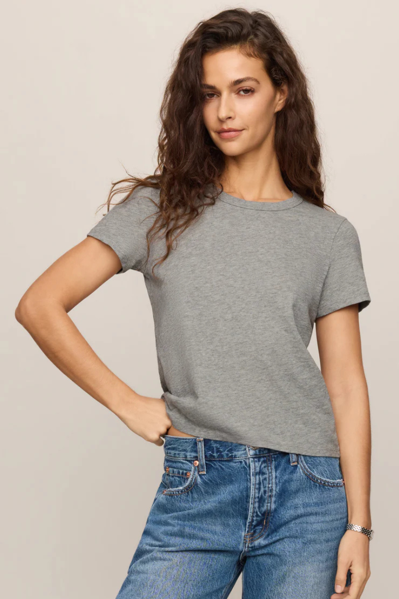 JUNIE COTTON SLUB TEE IN CLASSIC HEATHER GREY