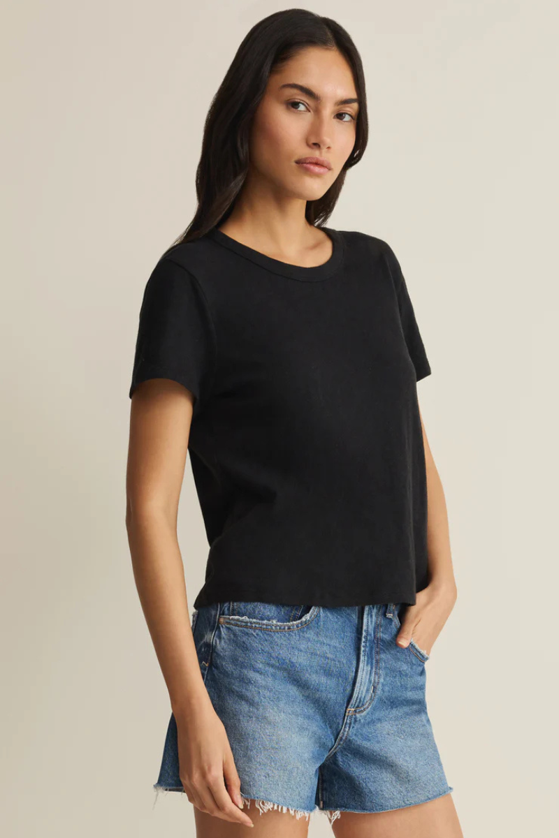 JUNIE COTTON SLUB TEE IN BLACK