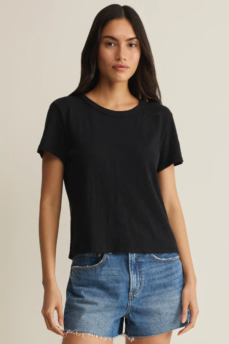 JUNIE COTTON SLUB TEE IN BLACK