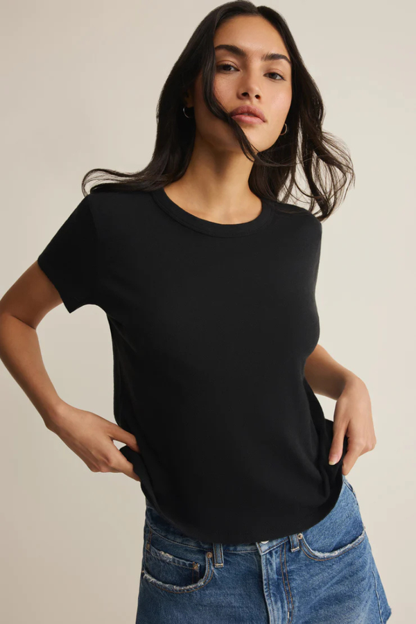 JUNIE COTTON SLUB TEE IN BLACK