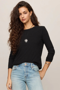 JUNIE COTTON SLUB L/S TEE IN BLACK
