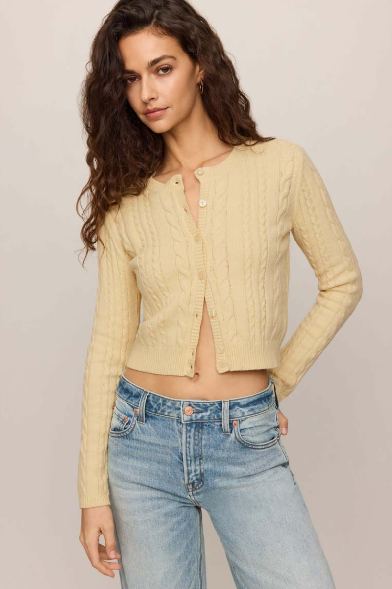 CERA LONG SLEEVE CARDIGAN IN LEMON CHIFFON