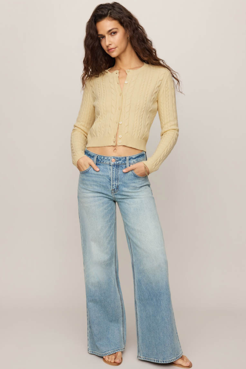 CERA LONG SLEEVE CARDIGAN IN LEMON CHIFFON