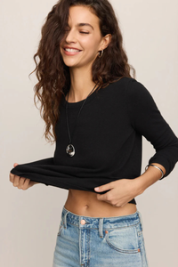 JUNIE COTTON SLUB L/S TEE IN BLACK