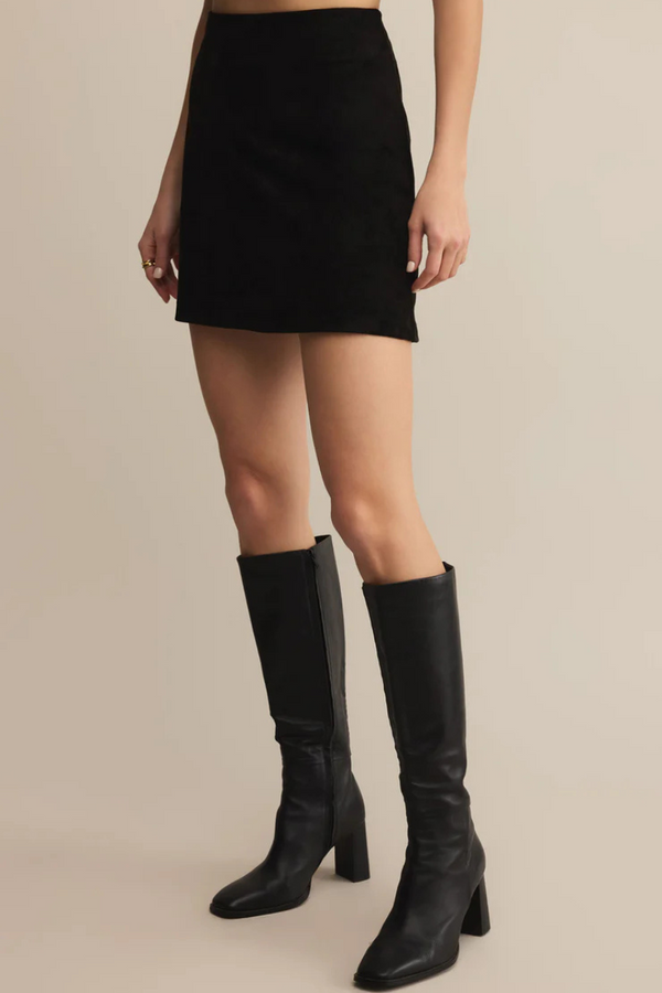 CIERA FAUX SUEDE MINI SKIRT-BK