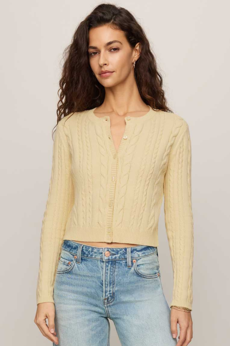 CERA LONG SLEEVE CARDIGAN IN LEMON CHIFFON
