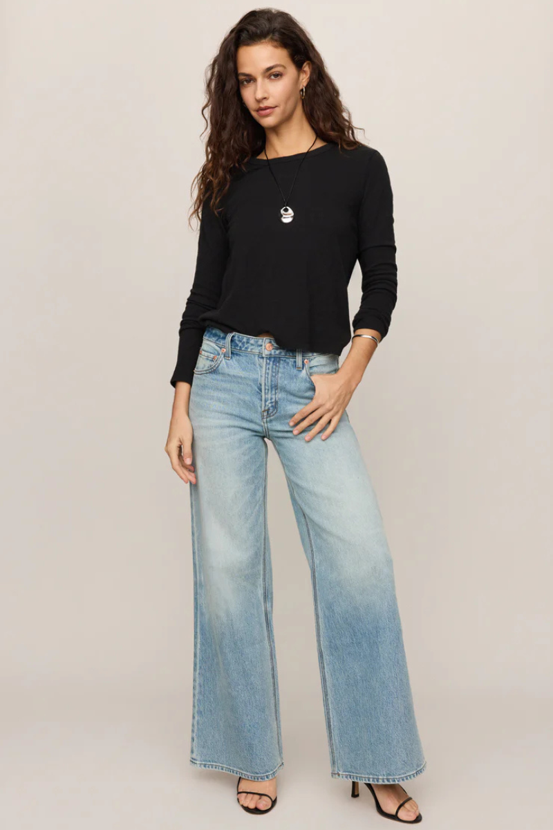JUNIE COTTON SLUB L/S TEE IN BLACK