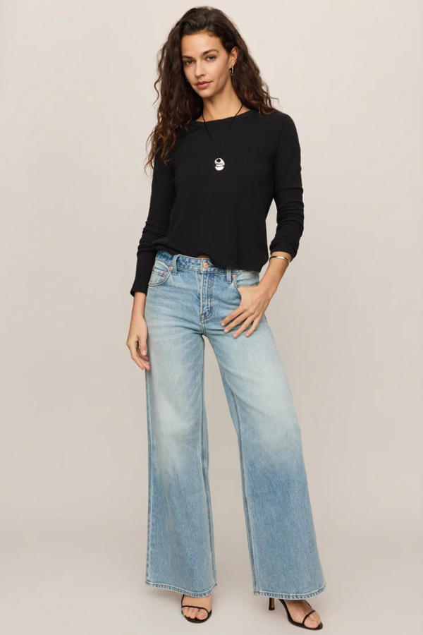 JUNIE COTTON SLUB L/S TEE IN BLACK