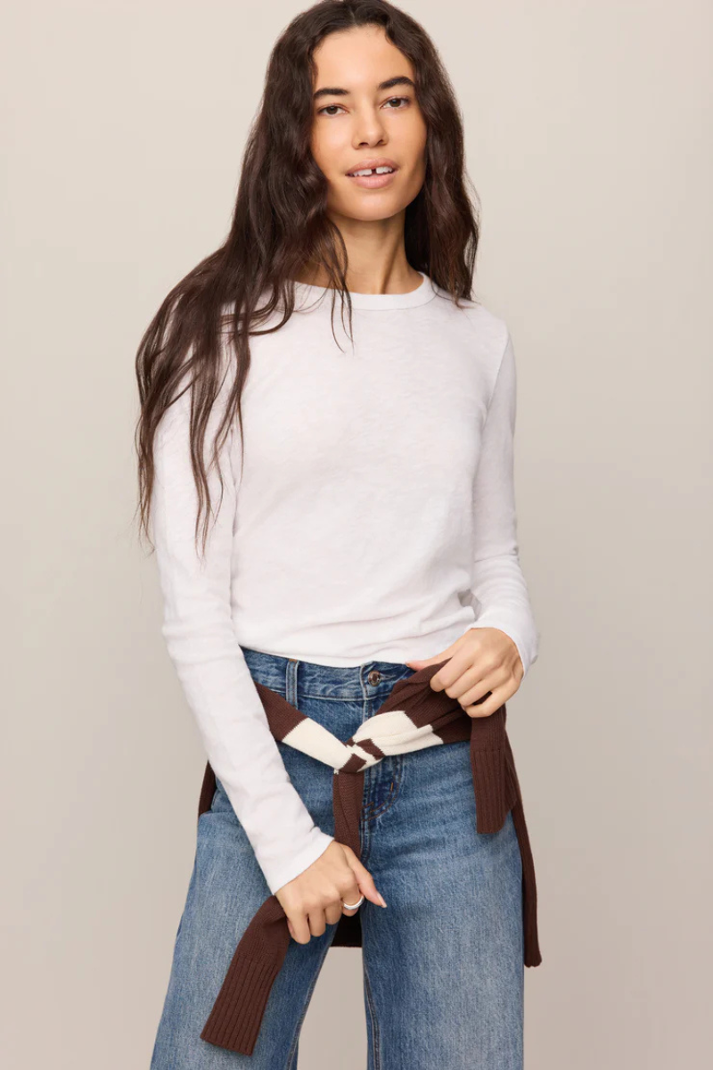 JUNIE COTTON SLUB L/S TEE IN WHITE