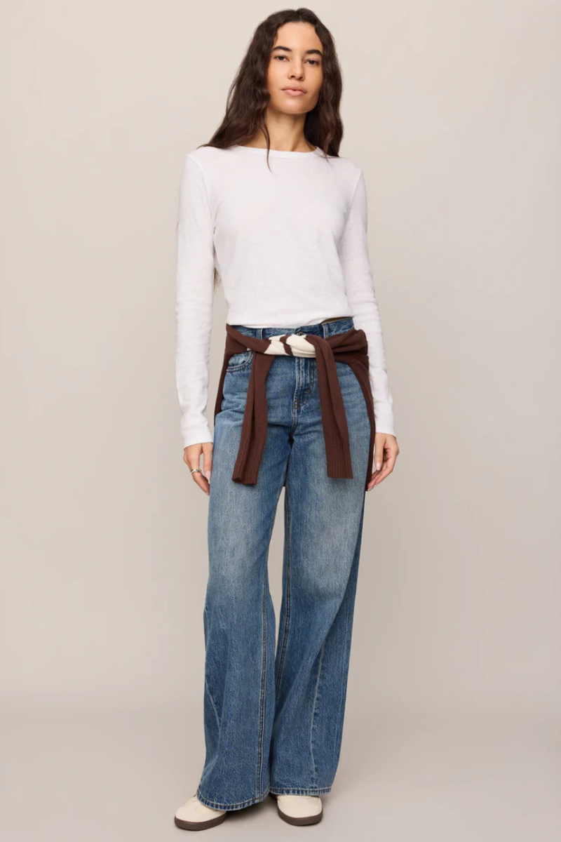 JUNIE COTTON SLUB L/S TEE IN WHITE