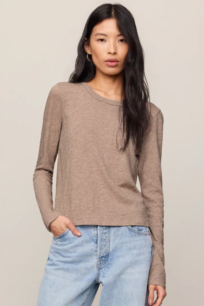 JUNIE COTTON SLUB L/S TEE IN HEATHER ASH