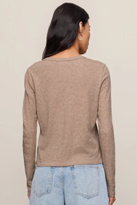 JUNIE COTTON SLUB L/S TEE IN HEATHER ASH