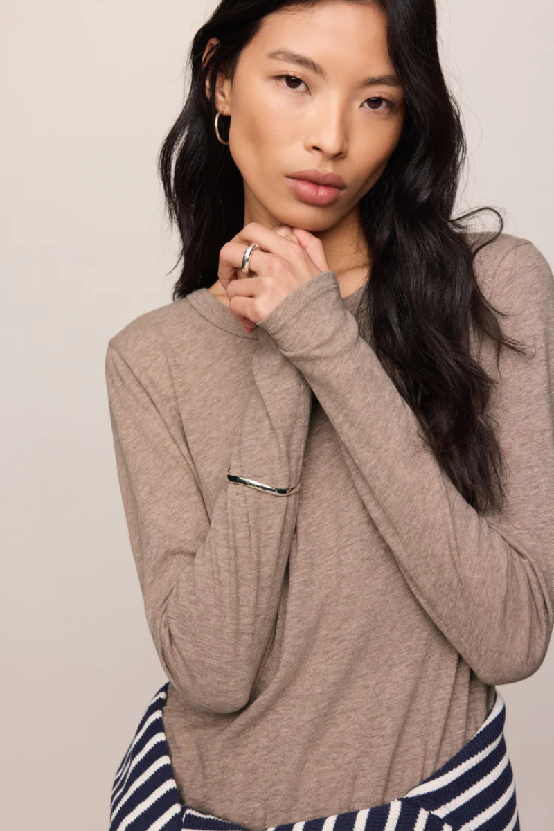 JUNIE COTTON SLUB L/S TEE IN HEATHER ASH