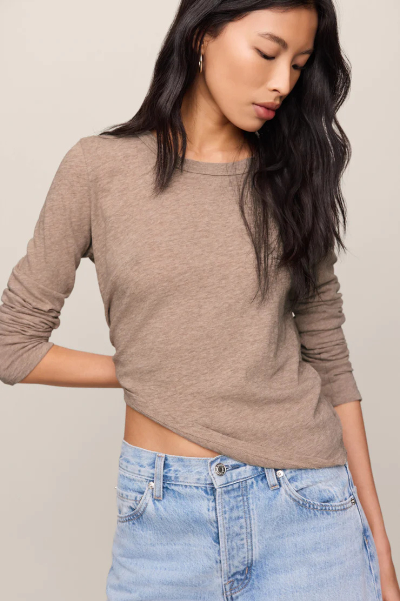 JUNIE COTTON SLUB L/S TEE IN HEATHER ASH