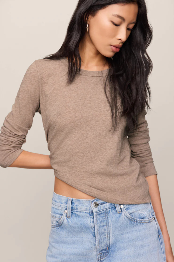 JUNIE COTTON SLUB L/S TEE IN HEATHER ASH