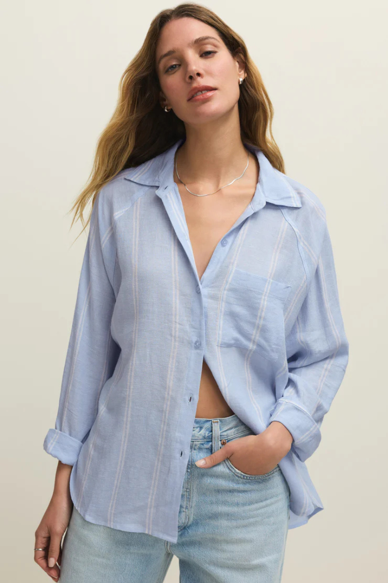 THE PERFECT LINEN STRIPED TOP-BL