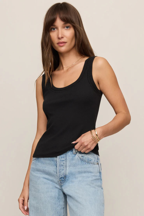 LARKIN EMBROIDERED TANK IN BLACK