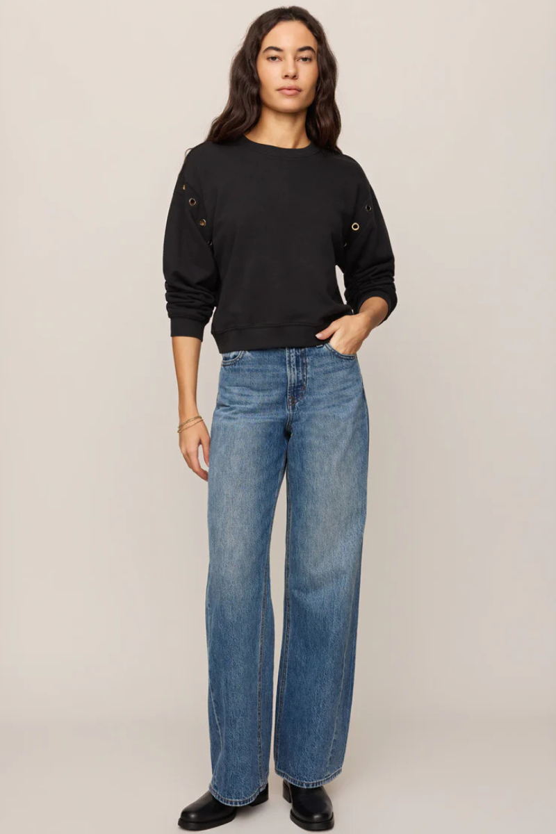 AXEL GROMMET COTTON SWEATSHIRT IN BLACK