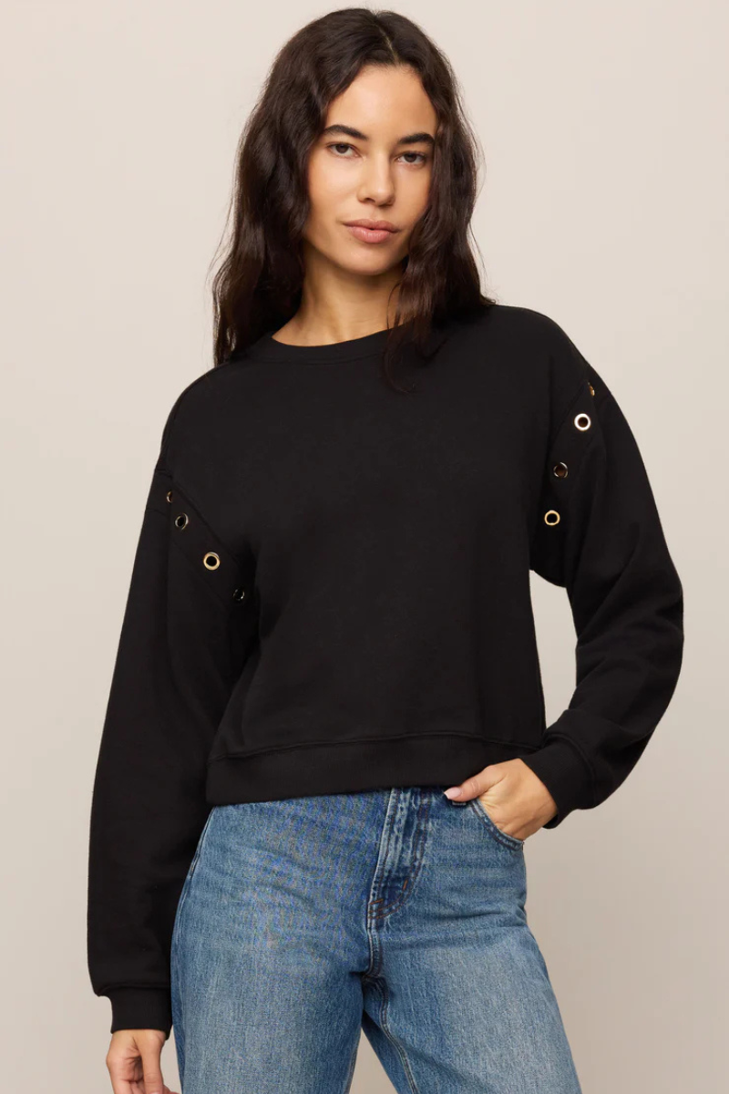 AXEL GROMMET COTTON SWEATSHIRT IN BLACK