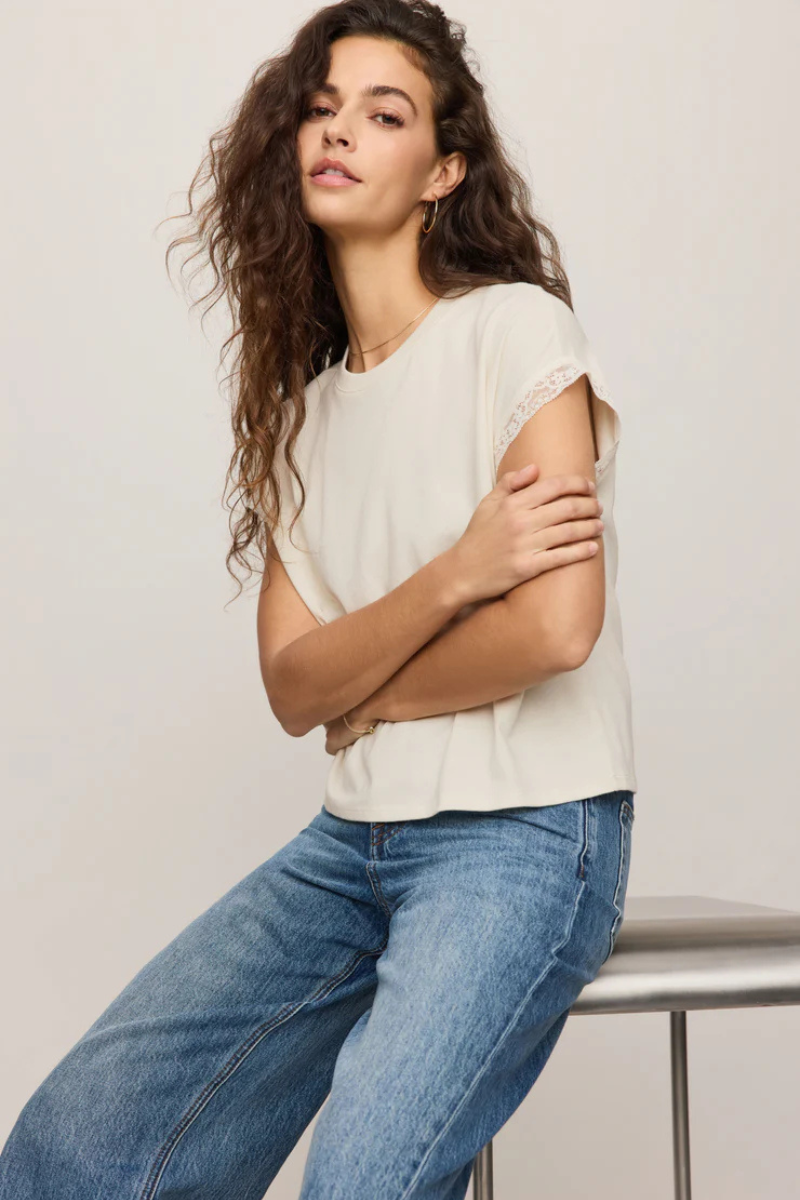 MARIKA LACE TRIM MUSCLE TEE IN CLOUD