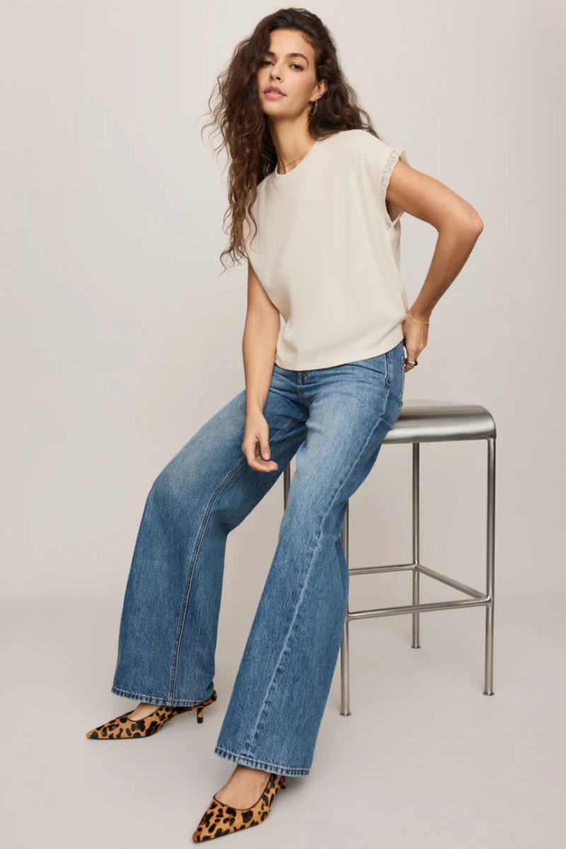 MARIKA LACE TRIM MUSCLE TEE IN CLOUD