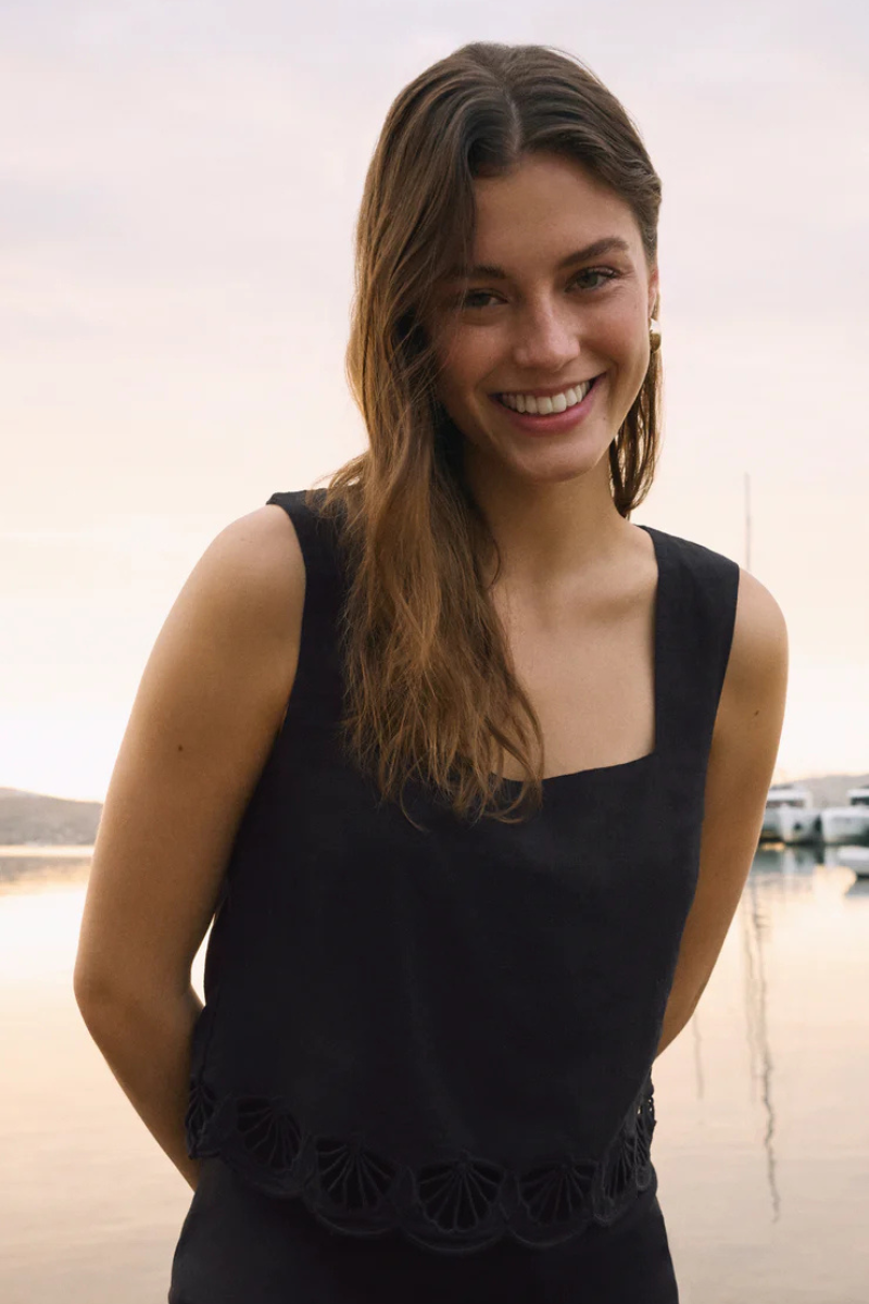 CHARLENE EMBROIDERED LINEN TOP
