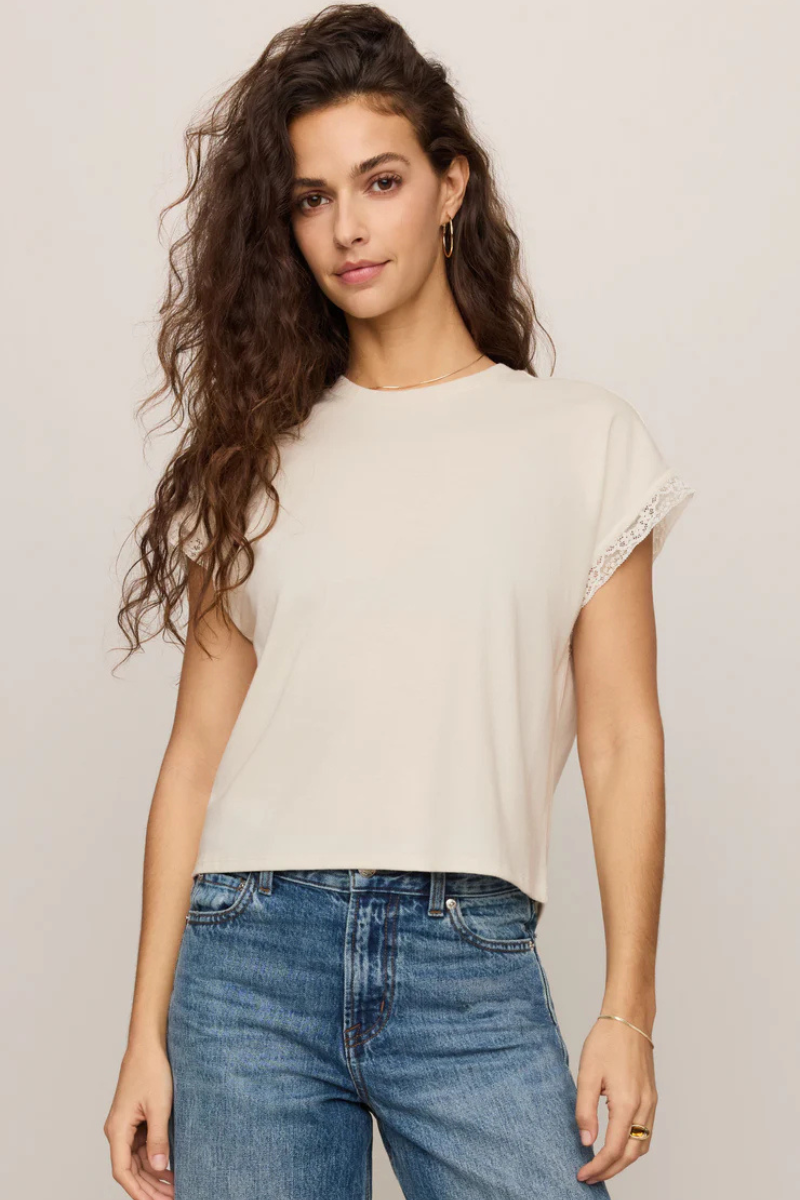 MARIKA LACE TRIM MUSCLE TEE IN CLOUD