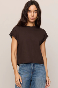 MARIKA LACE TRIM MUSCLE TEE IN DARK CHOCOLATE