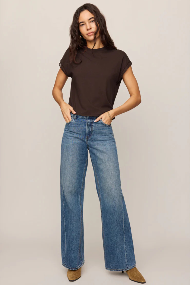 MARIKA LACE TRIM MUSCLE TEE IN DARK CHOCOLATE