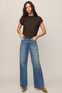 MARIKA LACE TRIM MUSCLE TEE IN DARK CHOCOLATE
