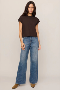 MARIKA LACE TRIM MUSCLE TEE IN DARK CHOCOLATE