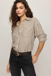 RIVER PLAID BUTTON UP IN DARK CHOCOLATE