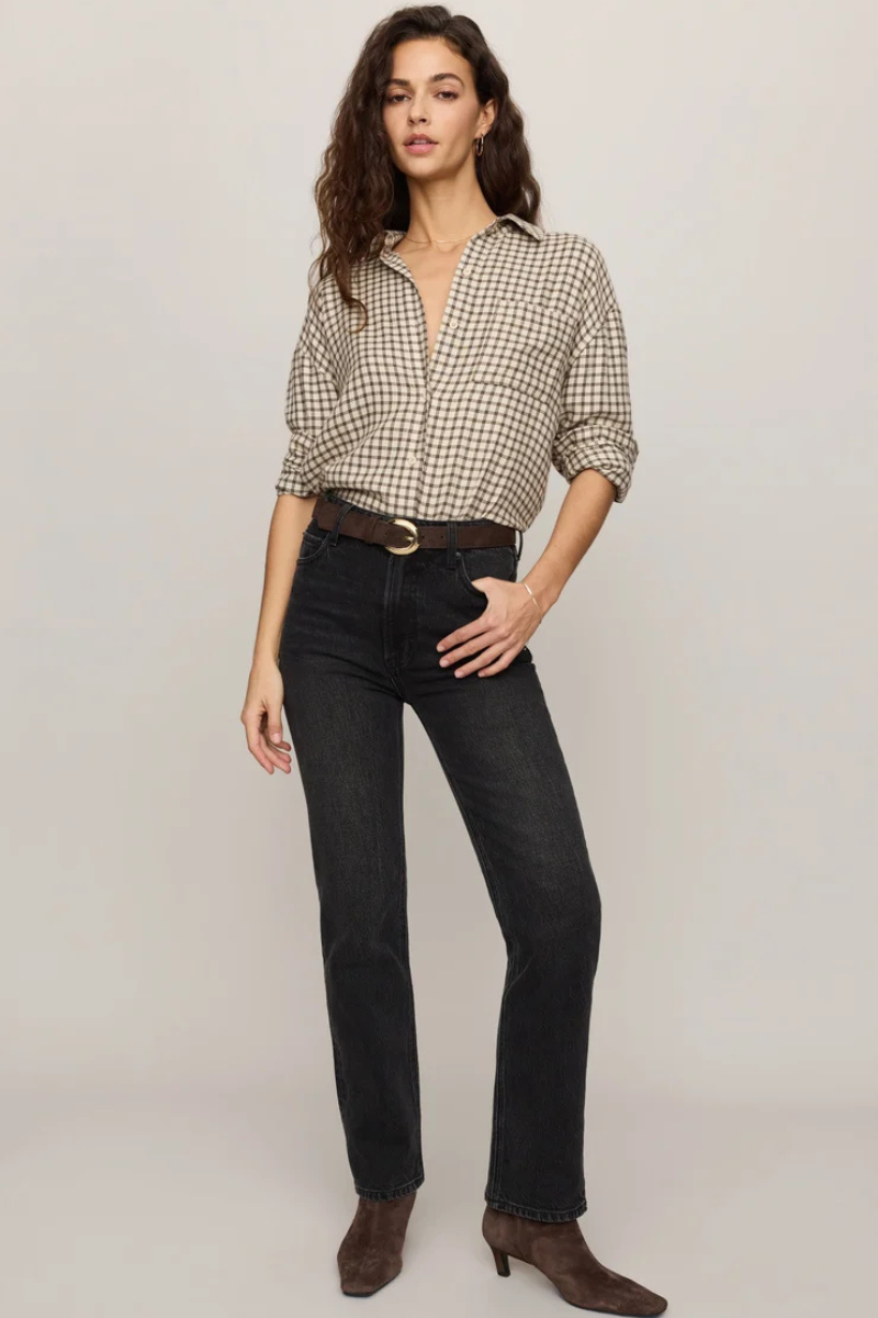 RIVER PLAID BUTTON UP IN DARK CHOCOLATE