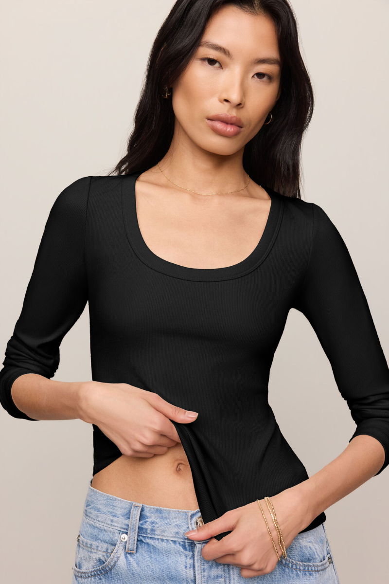 GREYSON SCOOP L/S TEE IN BLACK