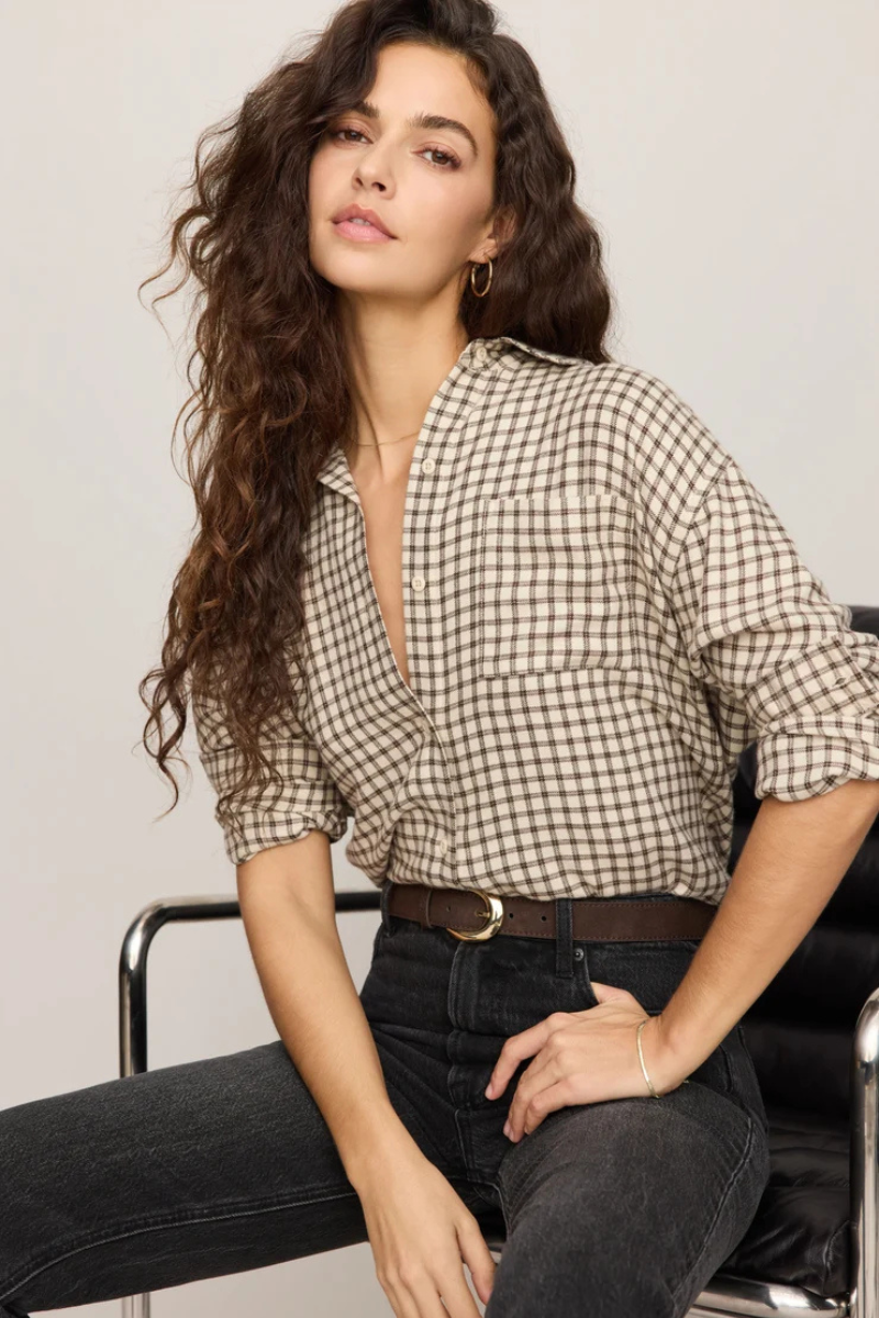 RIVER PLAID BUTTON UP IN DARK CHOCOLATE