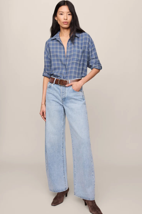 RIVER PLAID BUTTON UP IN MYSTIC BLUE