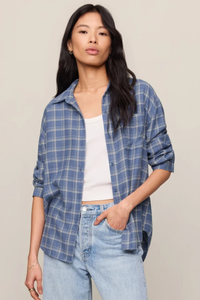 RIVER PLAID BUTTON UP IN MYSTIC BLUE