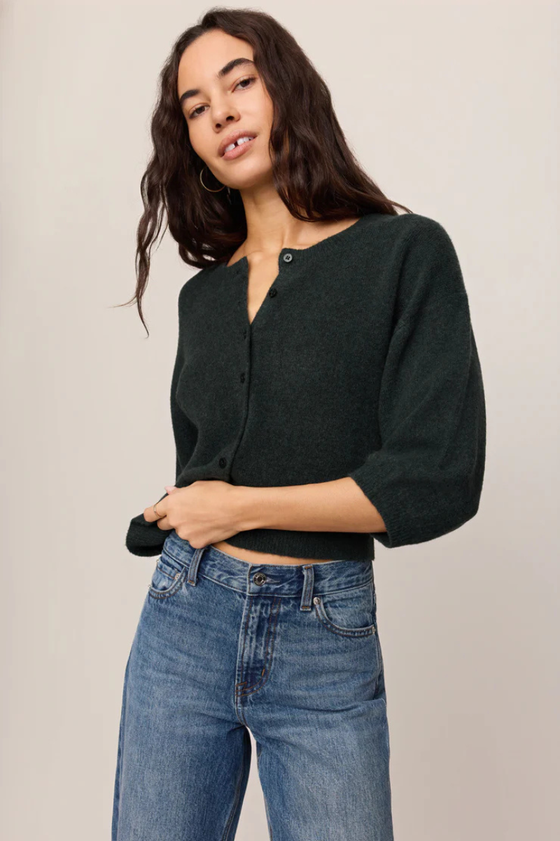 VALOR SHORT SLEEVE CARDIGAN IN EMERALD COVE