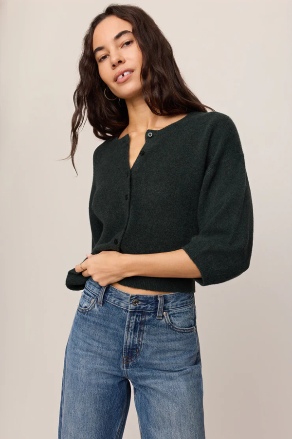VALOR SHORT SLEEVE CARDIGAN IN EMERALD COVE